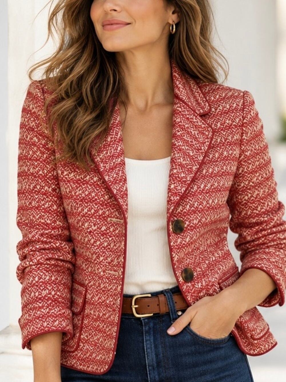 NWT Talbots Italian Yarn 12P Rust Ivory Tweed Wool Blend Petite Blazer Jacket